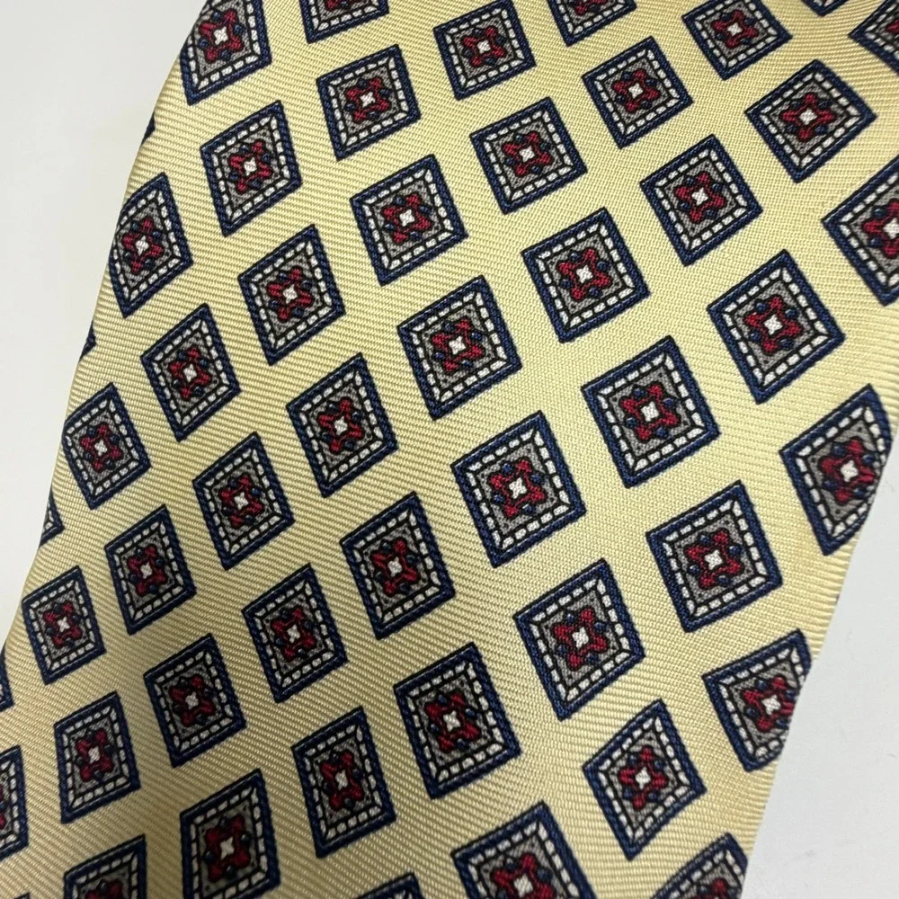 Christian Dior Silk Tie Mens OS Yellow Geometric Diamond Vintage Monsieur Italy